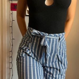 Blue and White Pinstripe Wide Leg Pants
